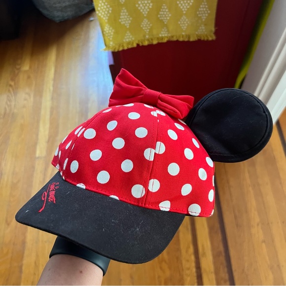 NEW Disney Minnie Mouse hat ears bow polka dot youth red - Picture 2 of 6